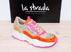 LA STRADA Fashion-Sneaker Strass Schnürer Metallic - Orange/Beige Multi - Neu ! - Bild 1 von 10