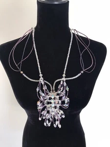 Vintage Statement Necklace Artisan Austrian Crystal Beads Aurora Borealis Runway - Picture 1 of 8