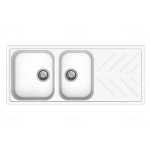 German Engineered White Granite Quartz Stone Drainer Kitchen Bar Sink Two Bowls - Picture 1 of 3