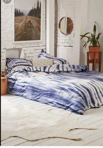 Urban Outfitters blau gefärbt Shibori Streifen gefärbt Jersey Full/Queen Bettbezug - Bild 1 von 1