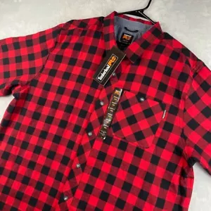 Timberland Pro Flannel Mens XXL Buffalo Plaid Button Down Pocket Red Black - Picture 1 of 11