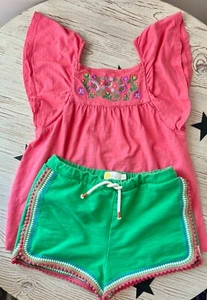 BODEN Girls Pink Embroidered Top with Pom Pom Shorts Size 11 EUC - Picture 1 of 8