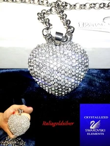 Swarovski Originali Collana Donna Cuore Argento Gioielli Cristalli Zirconi New - Foto 1 di 11