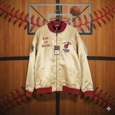 ​Mitchell & Ness NBA Miami Heat Satin Bomber Jacket Gold Red XL NWT 90s Vintage - Image 1 of 4