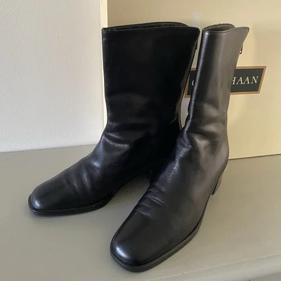 Botines Cole Haan Alanis de cuero negro para mujer 6 B botas tacón bloque cremallera Foto 1 de 4