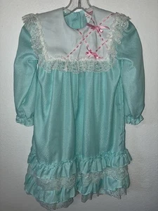 Sears camicia da notte pigiama vestito vintage bambina taglia 8 blu rosa fiocchi - Foto 1 di 10
