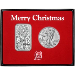 SilverTowne Buntglas Krippe 1oz .999 Silberbarren & Silberadler Stempelglanz Geschenk Se - Bild 1 von 10