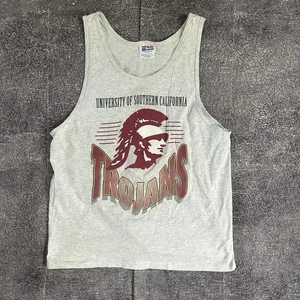Men's Vintage 90's USC Trojans Heather Gray Tank Tommy Trojan T Shirt Tee Sz M - Picture 1 of 3