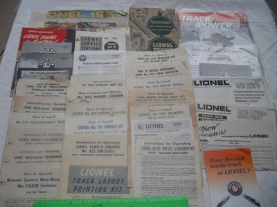 Lote de 35+ hojas de datos de instrucciones Lionel, folletos folletos, vintage, escala O Foto 1 de 4