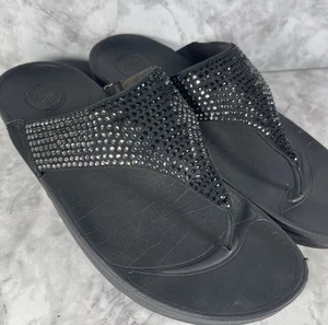 FitFlop Rokkit schwarze Zehenstegsandalen Strass & Wildleder Damengröße US 9 - Bild 1 von 8