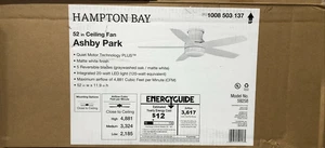 Hampton Bay Ashby Park 52" LED White Ceiling Fan with Remote New - Picture 1 of 4