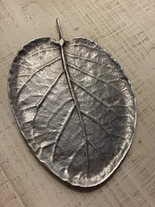 Aluminium Bio geädert Blatt Schmuck Schale 7,25x5" Tropisch Silber Metall - Bild 1 von 6