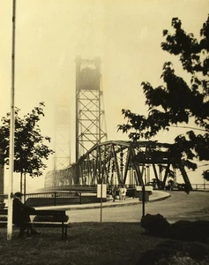 New Hampshire Portsmouth Memorial Bridge Lifting Fog Ancienne Photo 1940 - Bild 1 von 3