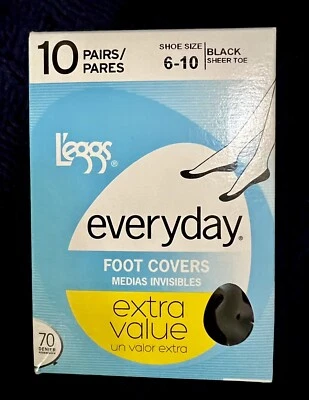Legg's 10 Pair Women's Foot Covers Everyday Black Sheer Toe Shoe Size 6-10 - Image 1 of 4