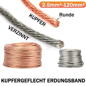 Runde Masseband Kupfer+Kabelschuh Kupfergeflecht 2.5mm²-120mm² Kupfer/Verzinnt - Picture 1 of 32