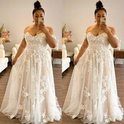 Plus Size Wedding Dresses Off Shoulder Lace A...
