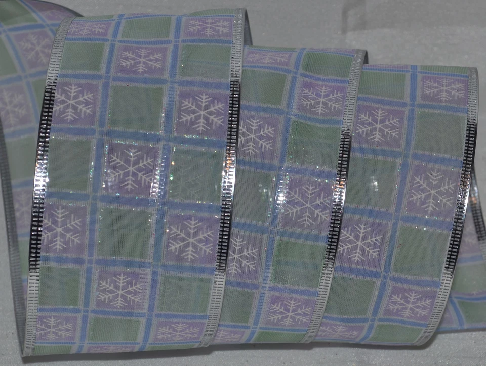 Cinta con cable ~ transparente ~ púrpura de Navidad ~ copo de nieve ~ azul ~ verde ~ plata de vacaciones ~ 2,5" ~ arco Foto 1 de 1