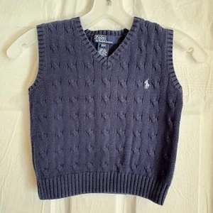 Polo Ralph Lauren Vest Boys 4T Navy Blue Cable Knit Vest Casual Chic Old Money - Picture 1 of 5