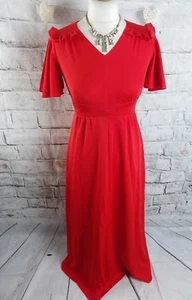 Vintage 70s maxi dress 8 10 petite P bust 34" red elegant party flattering long - Picture 1 of 8