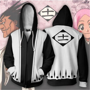 Adults Mens Anime BLEACH Black Kenpachi Zaraki Zipper Hoodie Sweatshirt Costume