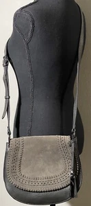 Vince Camuto Kirie Suede Leather Gray/Black Saddle Bag Silver Accents Boho - Picture 1 of 14