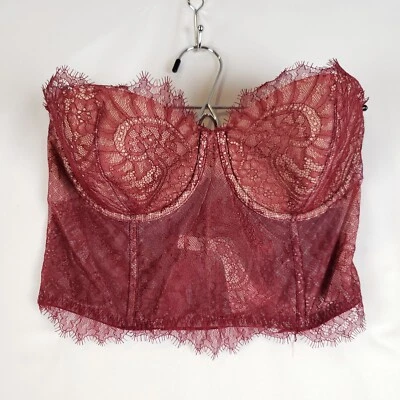 Victorias Secret Dream Angels forrado sin tirantes 36C encaje palangre granate sin correas Foto 1 de 4