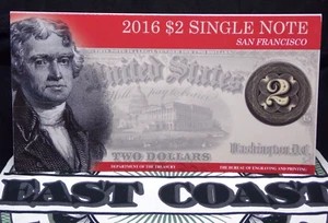 2016 $2 Single Note *SAN FRANCISCO* Currency FRN BEP Department of Treasury - Picture 1 of 5