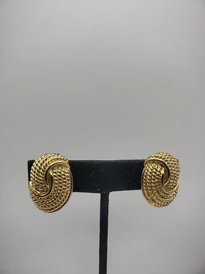 Vintage Napier Earrings Clip On Screw Back Gold Tone Textured Twisted Jewelry - Image 1 of 4