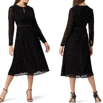 Vestido Boden Terciopelo Burnout Leopardo Midi Cuello Cerradura Manga Larga Negro 8 Seda  Foto 1 de 4