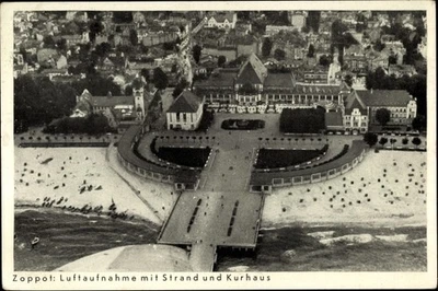 Ak Sopot Gdańsk Zoppot Danzig, Luftbild, Strand, Kurhaus - 3989794 - Bild 1 von 2