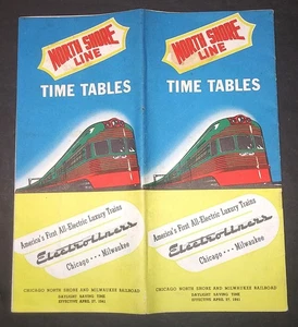 CHICAGO NORTH SHORE MILWAUKEE RAILROAD Time Tables ELECTROLINER train travel '41 - Picture 1 of 5