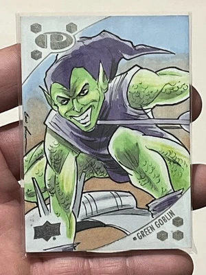 GREEN GOBLIN 2017 Marvel Premier Sketch Card 1/1 by Eric Lehtonen Upper Deck - Image 1 of 4