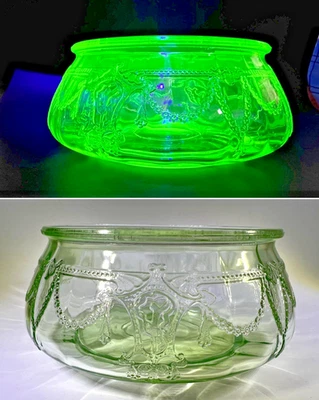 Anchor Hocking Candy Dish Cameo Pattern BASE ONLY  NO LID  1930s Vaseline - Image 1 of 4