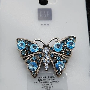 Blue Rhinestone Butterfly Brooch Pin GAP Silver Tone - Picture 1 of 5