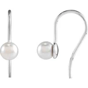 14K White Gold Cultured White Akoya Pearl Wire Earrings - Picture 1 of 3