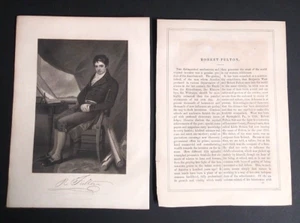 Robert Fulton Inventor Steel Engraving Antique Portrait Print c1850s-1890s - Picture 1 of 4