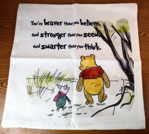 NEW Winnie the Pooh Burlap Throw Pillow Cover Braver Strong Smart Piglet Gift - Picture 1 of 6