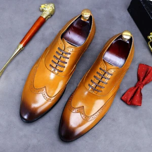 Men's Brogue Carved Shoes Korean Leather Shoes Business Plus Size Formal Shoes - Picture 1 of 28