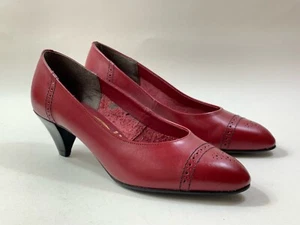 Studio Vintage 1980s Red Almond Toe Brogue Front Court Shoes 2.25”Heel UK 5.5 - Picture 1 of 14
