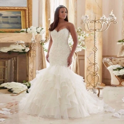 Sweetheart Mermaid Wedding Dress with Ruffled Organza Skirt –Elegant Bridal Gown - Image 1 of 4