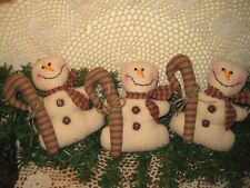 Primitive Christmas Decor Handmade 3 Snowmen 3 Canes Country Home Rusty Bells