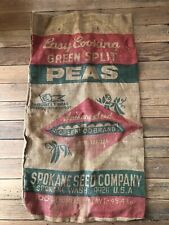 Antique Vintage Burlap Bag Green Peas Spokane Seed Company WA Ready To Frame!