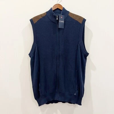Chaleco Chaps Para Hombres Grande Azul Algodón Gamuza Acentos Tejido Cremallera Completa Ecuestre Preppy Foto 1 de 4