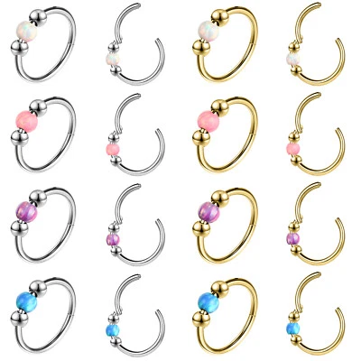 1件装不锈钢Septum环18克蛋白石铰链鼻环螺旋海螺穿孔 — 第 1/4 张图片