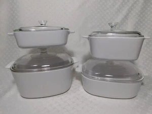 8 pc Set Vintage Corning All White Casserole Baking Dishes with lids, Just White - Picture 1 of 12