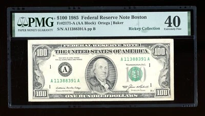 DBR 1985 $100 FRN Boston Fr. 2171-A PMG XF-40 Serial A11388391A - Image 1 of 2