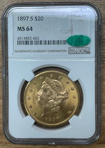 1897 S $20 Liberty Head Gold Double Eagle NGC MS 64 CAC, Nice High Grade Gold - Picture 1 of 4