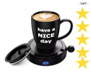 Coffee Mug w/ Heating Plate Adjustable 16 Oz Cup with Lid Have a Nice Day Writin - Picture 1 of 5