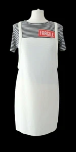 ZARA Trafaluc Women's Pinafore Dungaree Dress White Stripe Shirt Size 10 Small - Picture 1 of 12