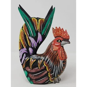 Gallo pintado a mano madera tallada granja arte popular cuidador estante vintage - Imagen 1 de 9